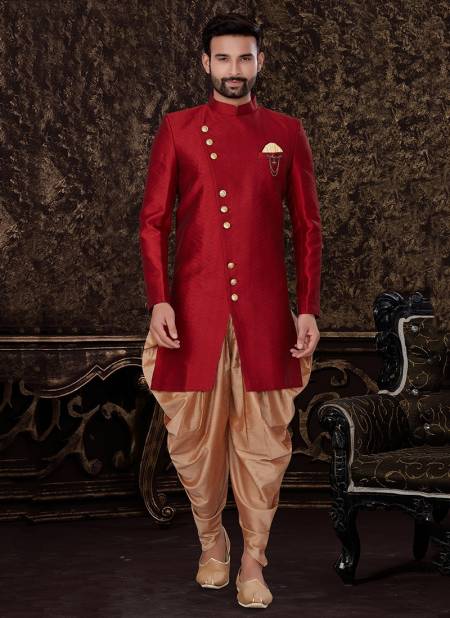 Maroon Colour outluk vol 27 Wedding Wear Semi Jacquard Silk With Self Emboss Work Indo Western Mens Wear Collection 27003